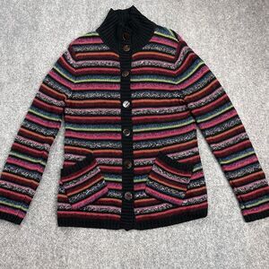 Chicos Cardigan Sweater Sz 2 Womens Size Large Button Front Fair Isle Mock Neck